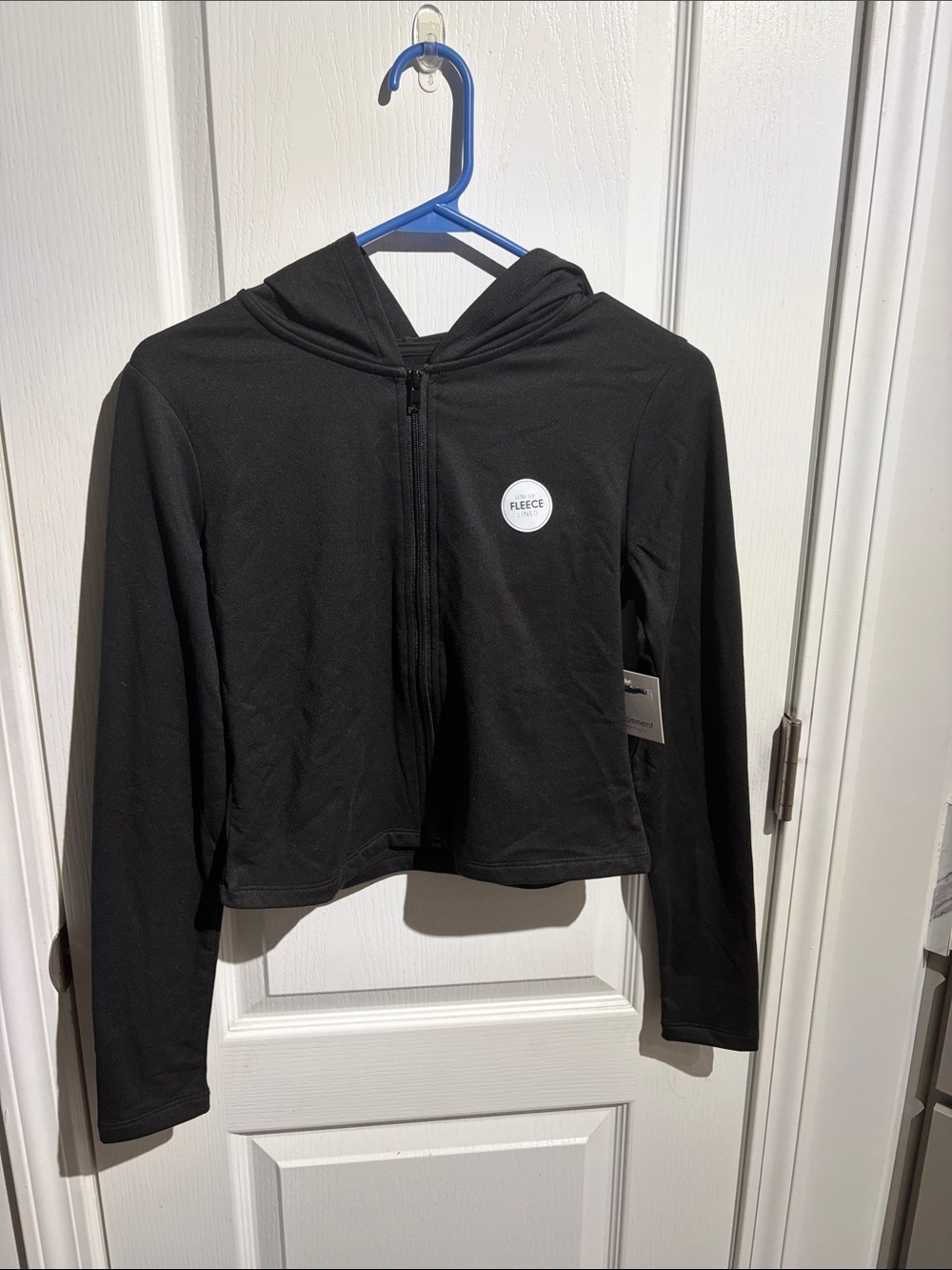 NWT No Comment Black Cropped Zip-Up Hoodie fleece lined